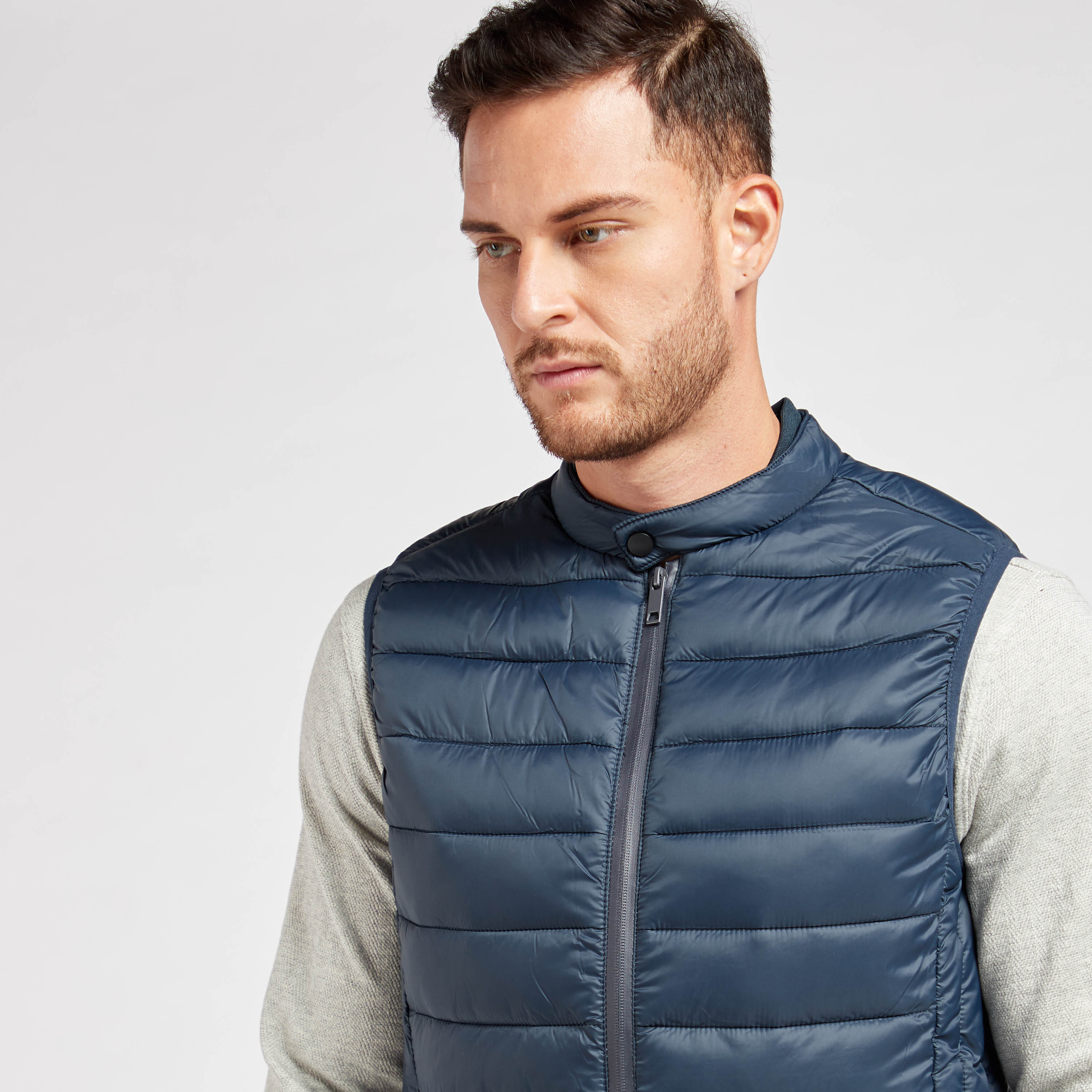 Shop Solid Puffed Sleeveless Jacket with Zip Closure Online Shop Solid Puffed Sleeveless Jacket with Zip Closure Online