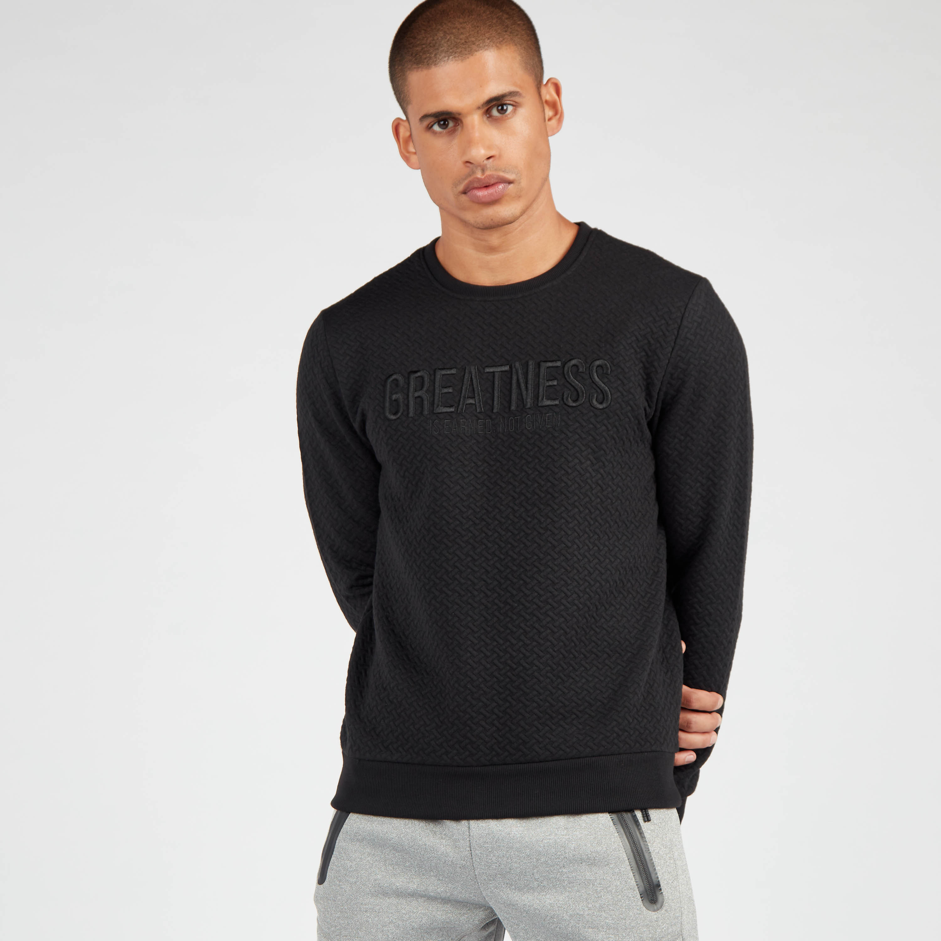 Shop Textured Round Neck Sweatshirt with Long Sleeves Online Max Bahrain