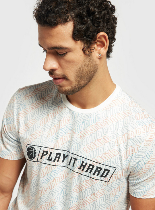 All-Over Print Crew Neck T-shirt with Short Sleeves