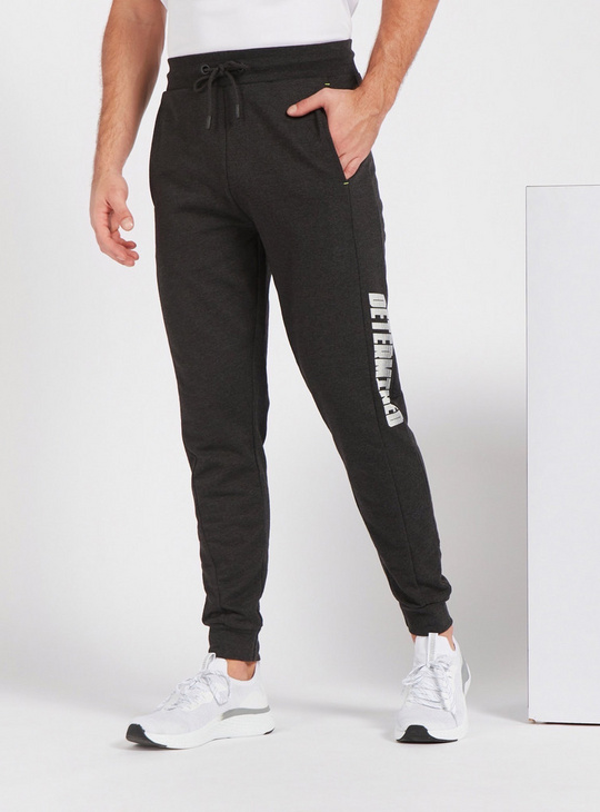 Typographic Anti-Pilling Jog Pants with Pockets and Drawstring Closure