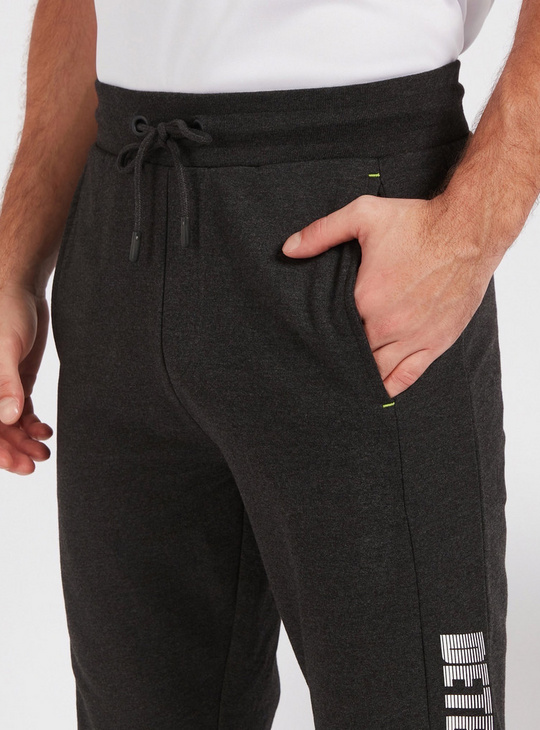 Typographic Anti-Pilling Jog Pants with Pockets and Drawstring Closure