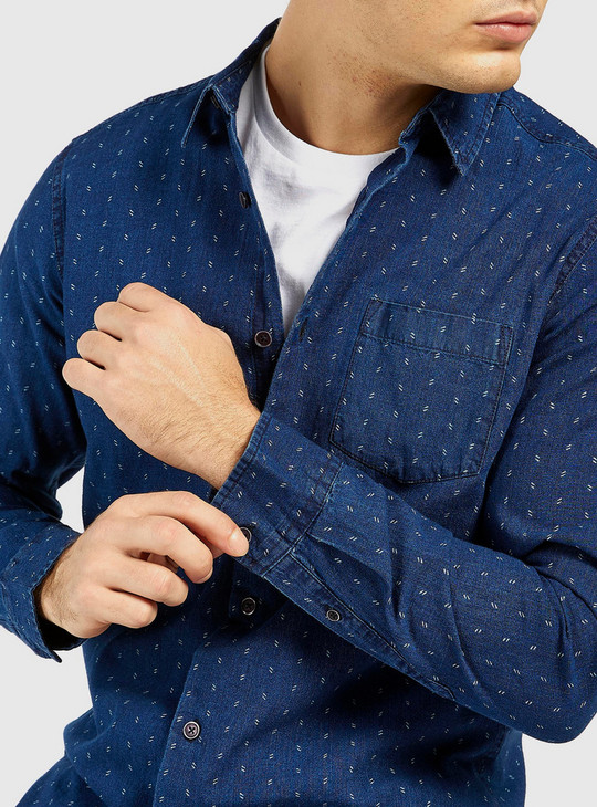 All-Over Printed Shirt with Long Sleeves and Pocket