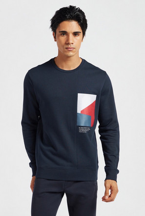 Typographic Print Sweatshirt with Round Neck and Long Sleeves