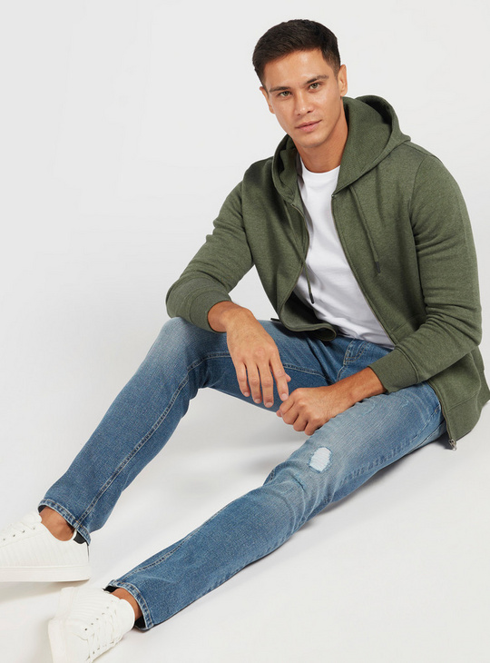 Solid Anti-Pilling Hoodie with Long Sleeves and Zip Closure
