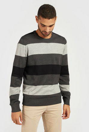 Colourblock Sweater with Round Neck and Long Sleeves