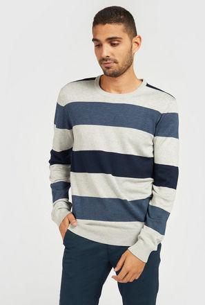 Colourblock Sweater with Round Neck and Long Sleeves