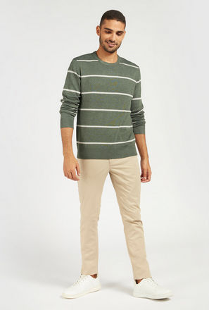 Striped Sweater with Round Neck and Long Sleeves