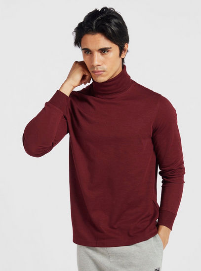Troubled Upstream swan Shop Solid T-shirt with High Neck and Long Sleeves Online | Max UAE