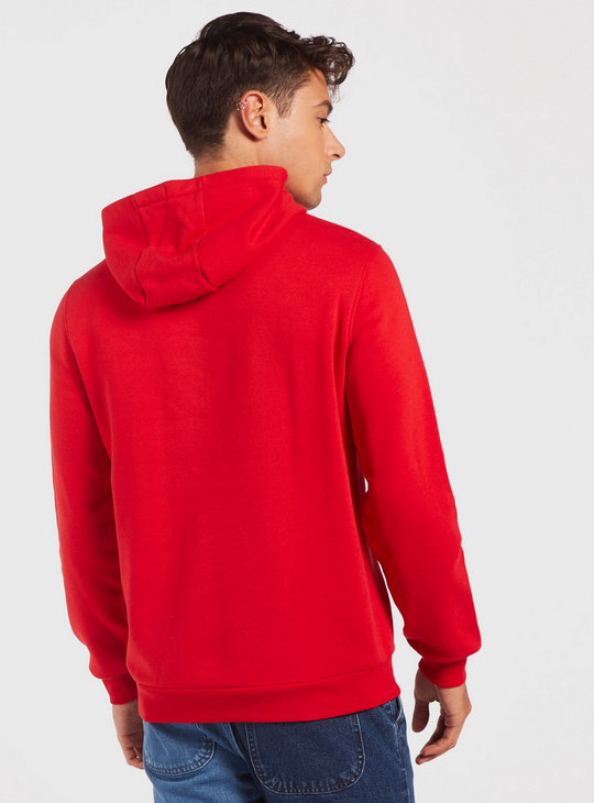 Solid Anti-Pilling Hooded Sweatshirt with Kangaroo Pockets and Long Sleeves