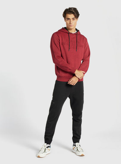 Text Embossed Hooded Sweatshirt with Pocket and Long Sleeves