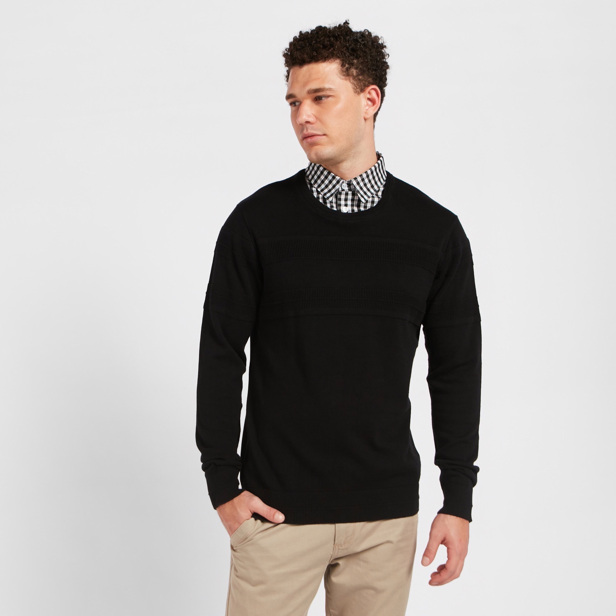 Shop Textured Sweater with Mocked Shirt and Long Sleeves Online