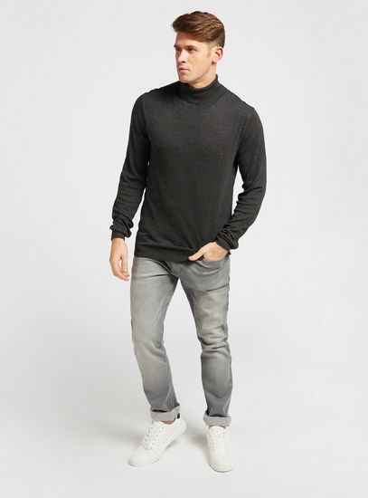 Solid Sweater with High Neck and Long Sleeves-Cardigans & Sweaters-image-1