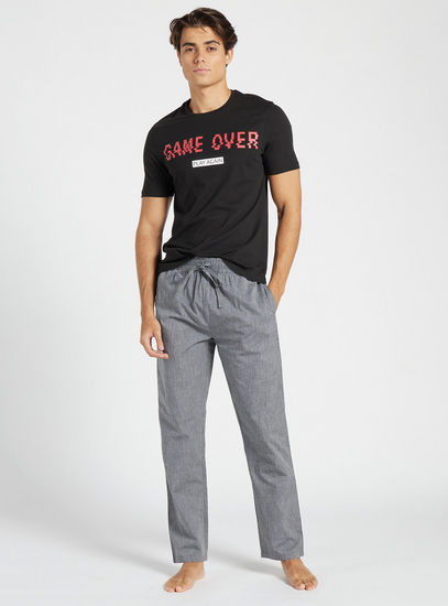 Typographic Print Short Sleeves T-shirt and Full Length Pyjama Set