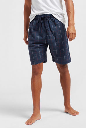 Checked Woven Lounge Shorts with Drawstring Closure and Pockets