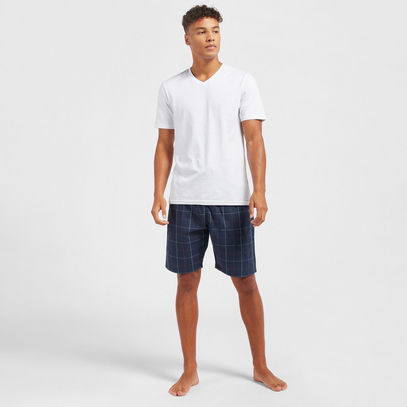 Checked Woven Lounge Shorts with Drawstring Closure and Pockets