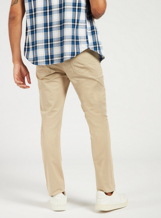 Slim Fit Mid-Rise Solid Pants with Pockets and Belt Loops