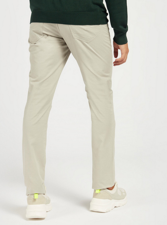 Slim Fit Mid-Rise Solid Pants with Pockets and Belt Loops