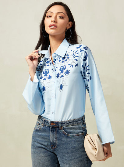Floral Print Shirt with Long Sleeves and Button Closure