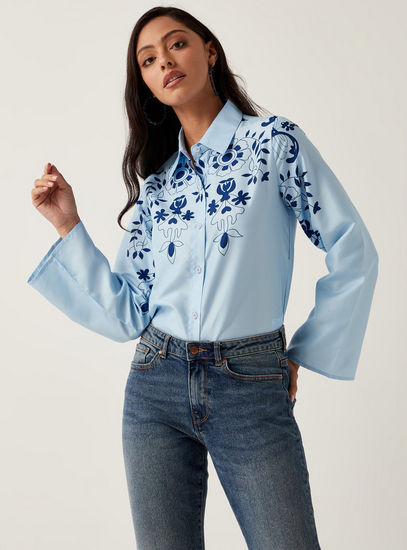 Floral Print Shirt with Long Sleeves and Button Closure