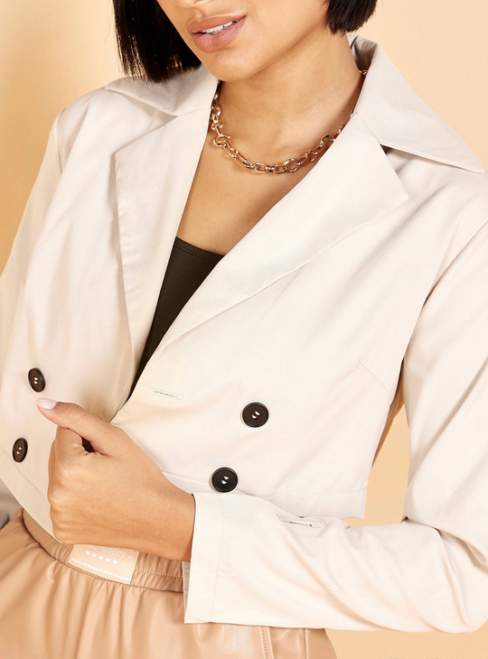 Solid Cropped Jacket with Long Sleeves and Button Closure