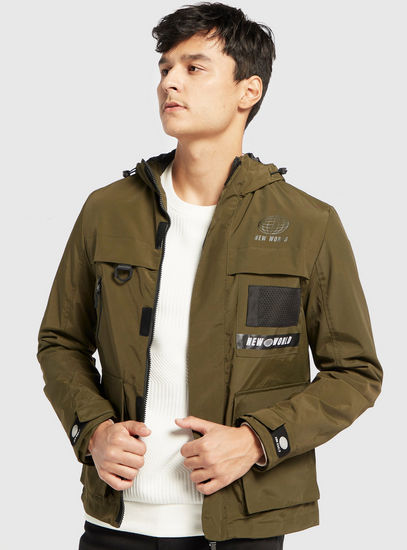 Solid Hooded Jacket with Long Sleeves and Pockets