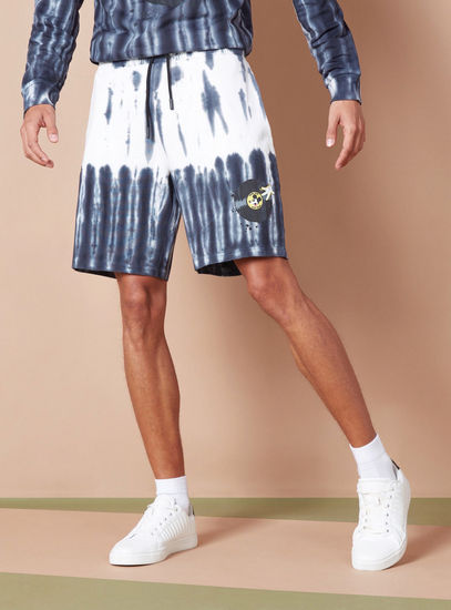 Mickey Mouse Print Tie-Dye Shorts with Drawstring Closure