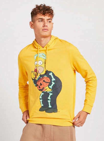 Homer Simpson Print Hooded Sweatshirt with Long Sleeves