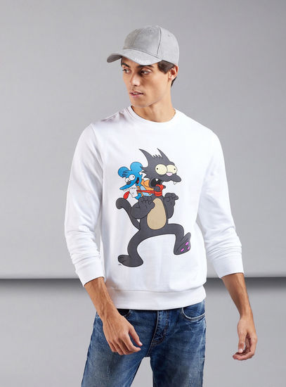 Itchy and Scratchy Print Slim Fit Sweatshirt with Round Neck and Long Sleeves