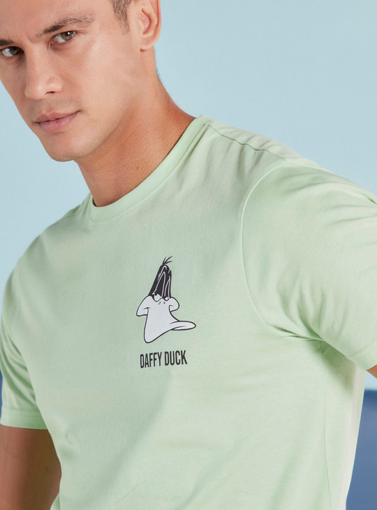 Daffy Duck Print T-shirt with Crew Neck and Short Sleeves