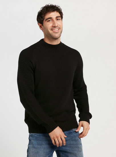 Textured Sweater with High Neck and Long Sleeves