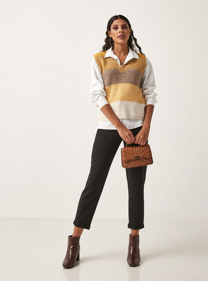 Colourblock Sleeveless Tabard Sweater with V-neck-Sweaters & Cardigans-image-0
