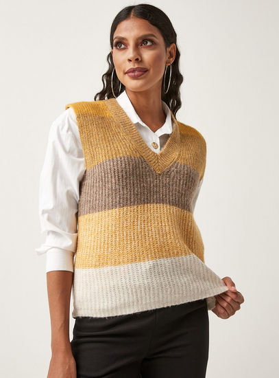 Colourblock Sleeveless Tabard Sweater with V-neck-Sweaters & Cardigans-image-1