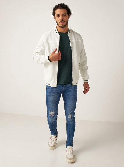 Solid Zip Through Bomber Jacket with Long Sleeves and Zipped Pockets-Jackets-image-1