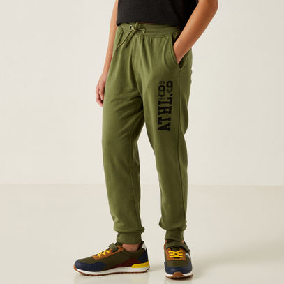 Typographic Print Anti-Pilling Joggers with Pockets