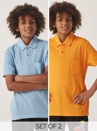 Set of 2 - Solid Polo T-shirt with Short Sleeves and Pocket-Polo Shirts-image-0