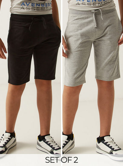 Set of 2 - Solid Anti-Pilling Shorts with Drawstring Closure and Pockets