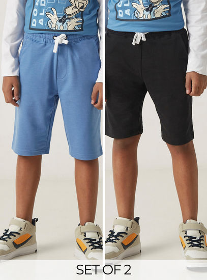 Set of 2 - Solid Shorts with Drawstring Closure and Pockets