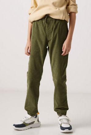 Solid Corduroy Joggers with Drawstring Closure and Pockets