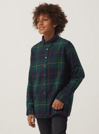 Checked Flannel BCI Cotton Shirt with Long Sleeves and Pocket