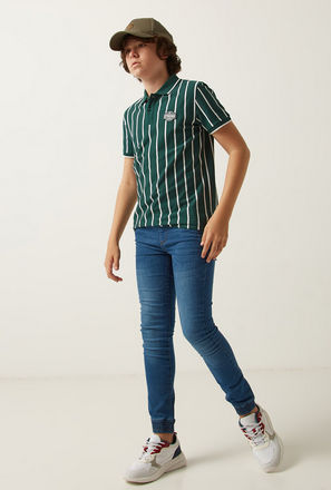 Striped Polo T-shirt with Short Sleeves and Button Closure