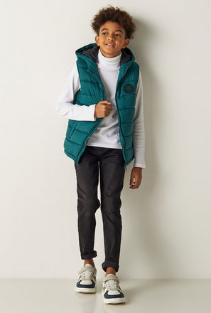 Quilted Zip Through Gilet with Hood and Pockets