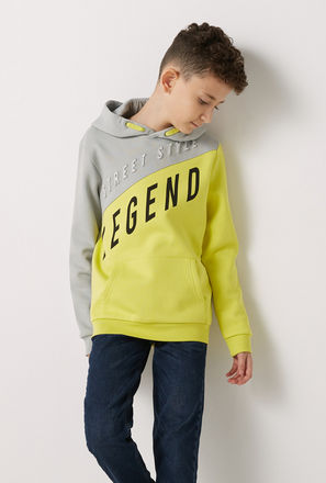 Colour Blocked Sweatshirt with Hood and Long Sleeves