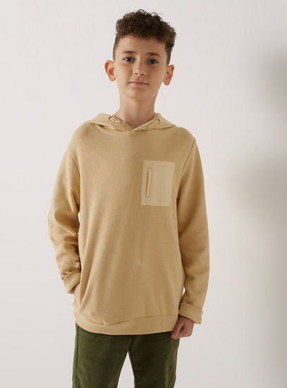Textured Hoodie with Pockets and Long Sleeves