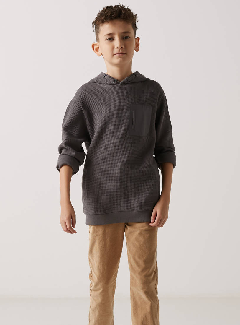 Textured Hoodie with Pockets and Long Sleeves-T-shirts-image-0