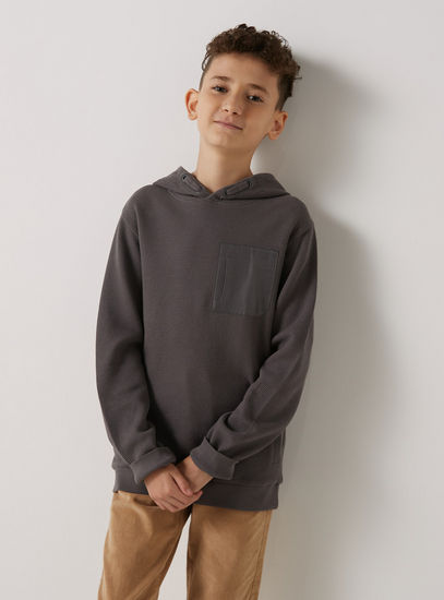 Textured Hoodie with Pockets and Long Sleeves