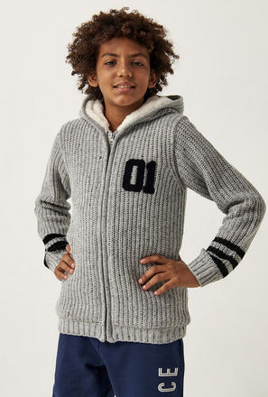 Textured Cardigan with Hood and Zip Closure