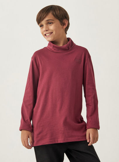 Solid Turtle Neck T-shirt with Long Sleeves