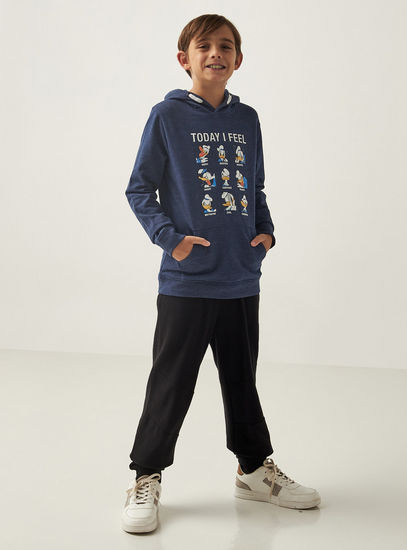 Donald Duck Print Hooded Sweatshirt with Pocket and Long Sleeves