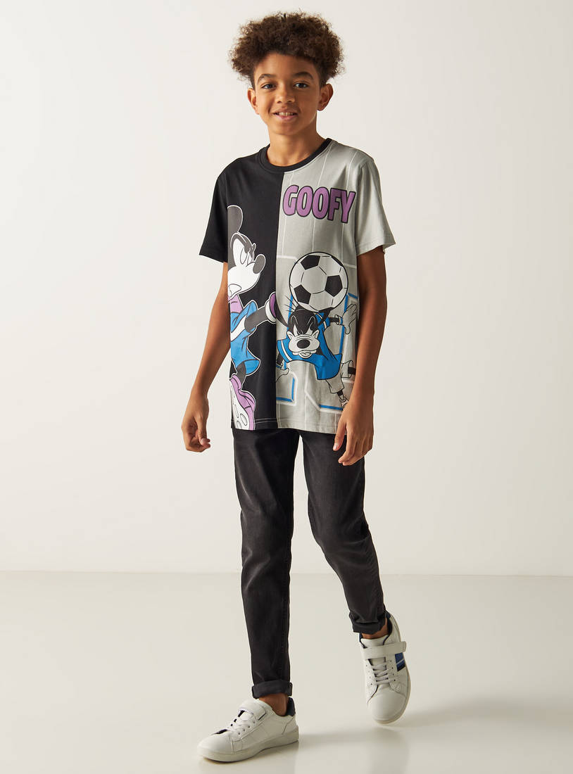 Mickey Mouse and Goofy Print T-shirt with Round Neck-Tops & T-shirts-image-0