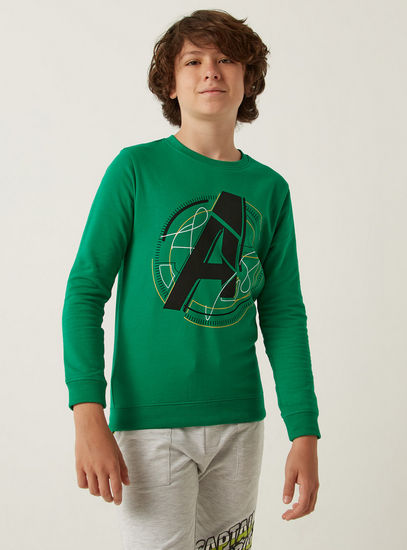 Avengers Print BCI Cotton Round Neck Sweatshirt with Long Sleeves